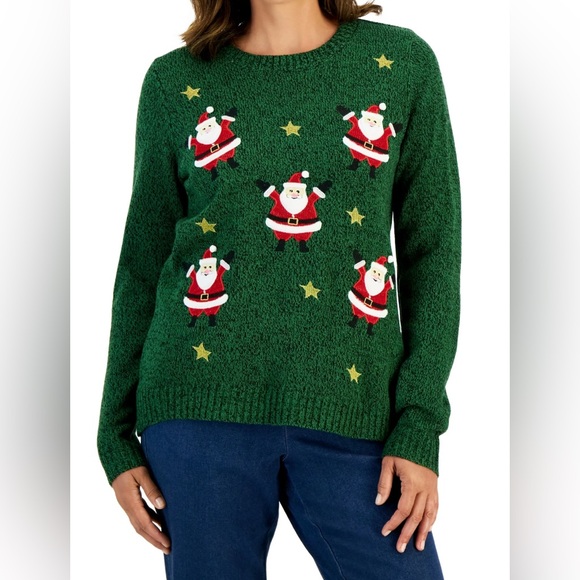 Women's Mini Santa Metallic Graphic Sweater - Picture 1 of 5